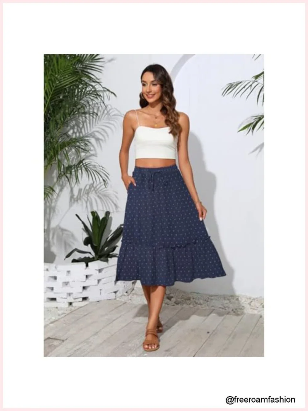 High Waist Tiered Skirts for Women Flowy Long with Pockets Elastic Waist A-Line